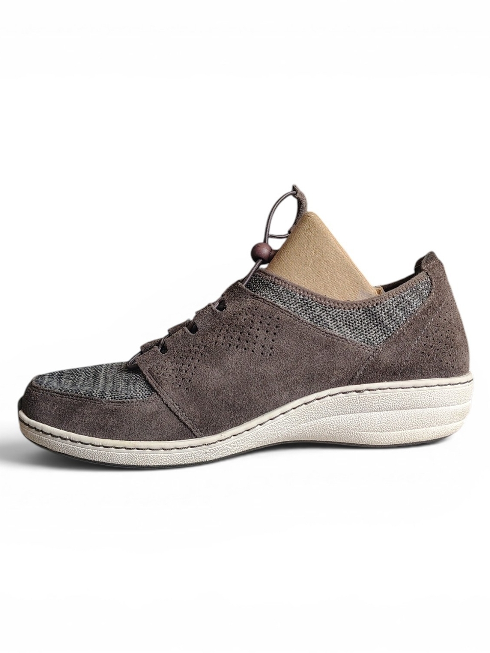 Aetrex Women's Casey Orthotic Leather Stretchy Knit Bungee Sneakers Size 10.5-11